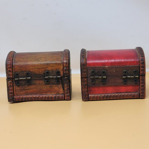 Set Of 2 Antique Style Mini Wooden Treasure Chest Boxes With Latch - Picture 3 of 14